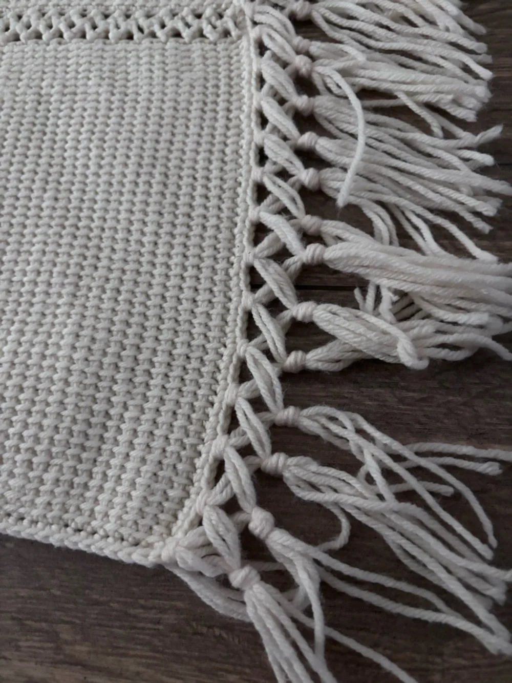 Handmade Crochet Throw Blanket Cream Pink Fringe Boho Cottage Anthro Afghan